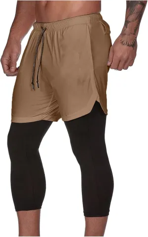 Men's Compression Pants with Liner High Waist Drawstring Elastic Stretchy Athletic Jogger Leggings Mens Activewear