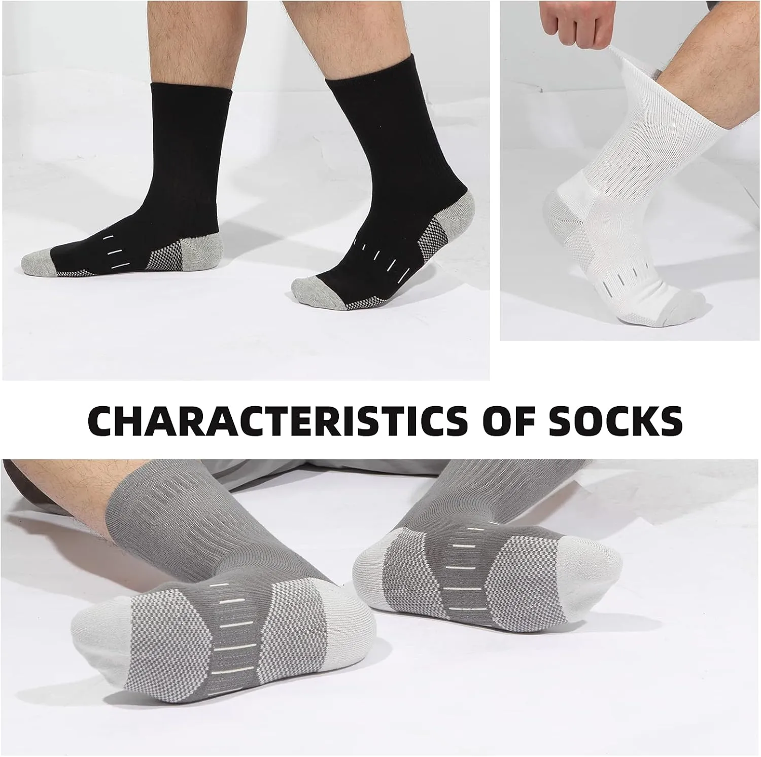 Men's Cotton Moisture Wicking Heavy Cushion Crew Work Socks,6-12, 6Pairs