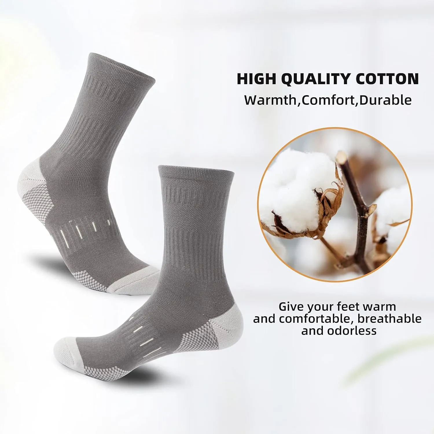 Men's Cotton Moisture Wicking Heavy Cushion Crew Work Socks,6-12, 6Pairs