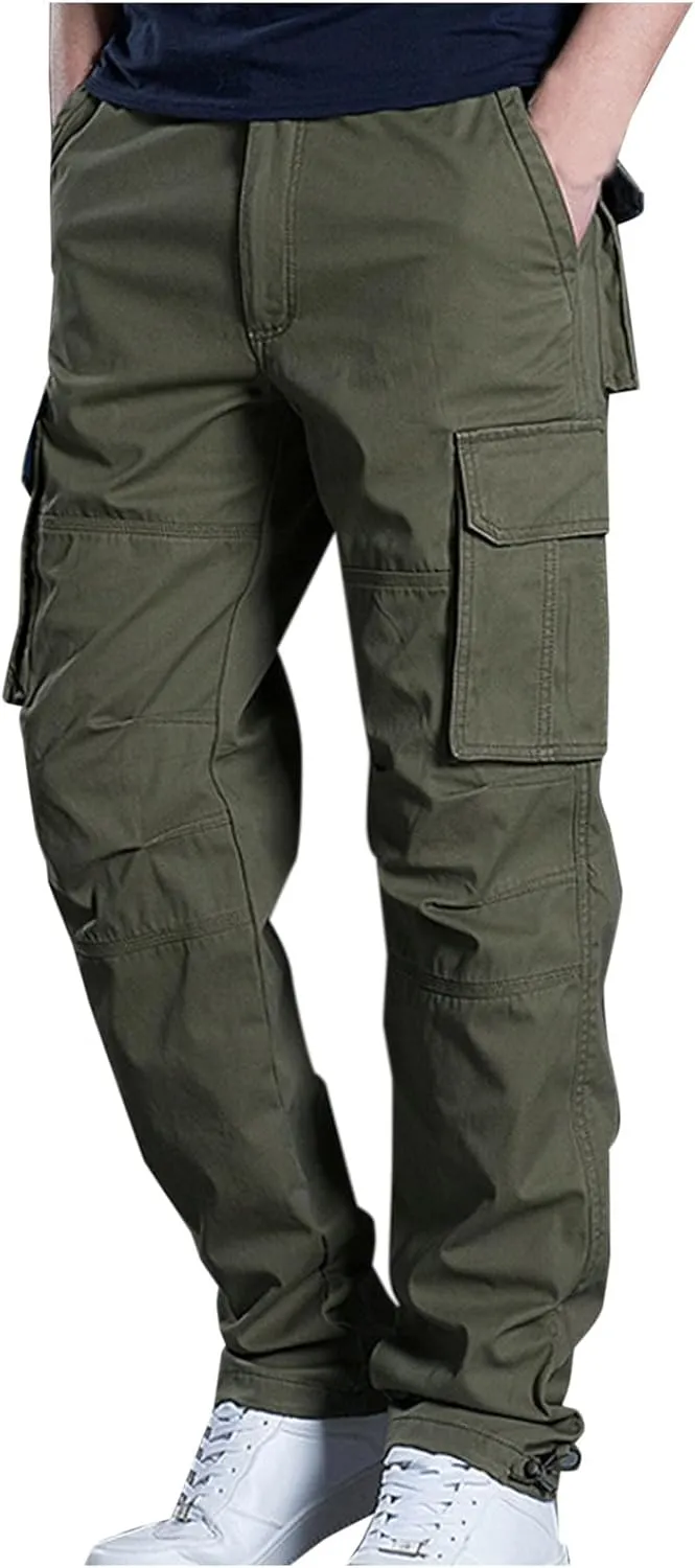 Men's Elastic-Waist Cargo Pant Stretchy Lightweight Pants with Multi-Pockets Quick Dry Breathable Sports Trousers