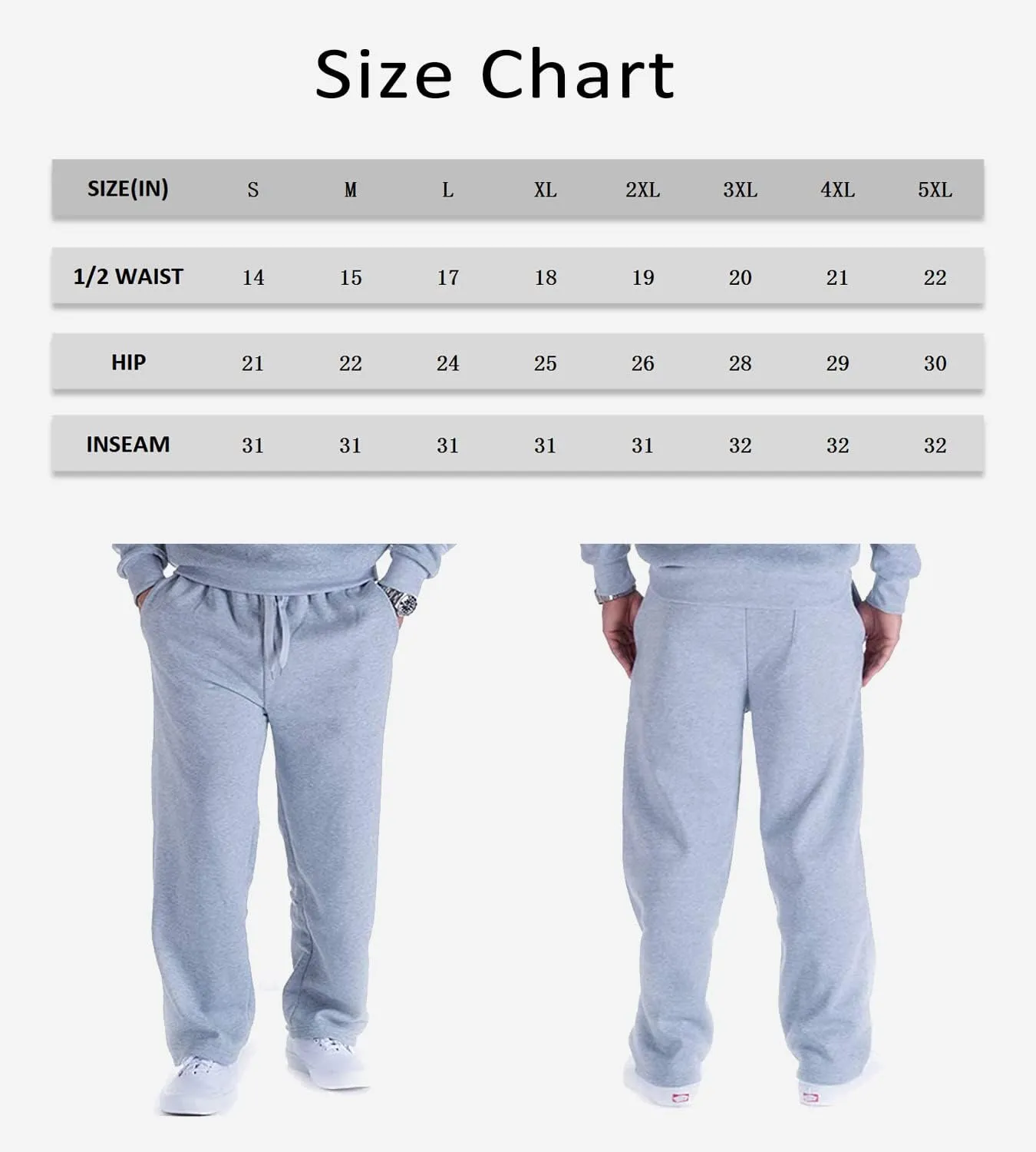 Mens Fleece Sweatpants Open Bottom Joggers Straight Leg Running Casual Loose Fit Athletic Pants with Pockets