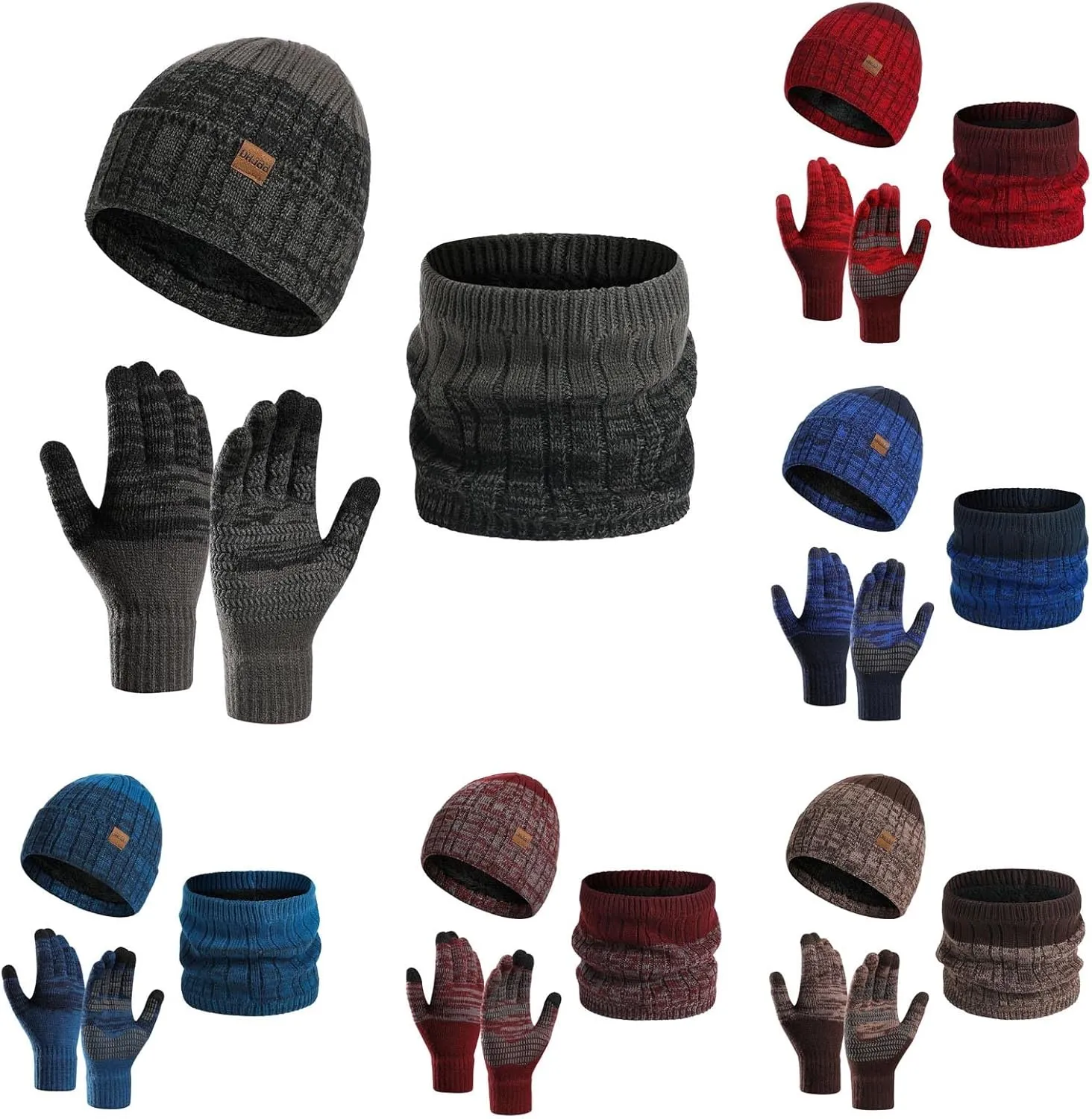 Mens Hat Scarf Gloves Set Winter Thermal Beanie Neck Scarves Touchscreen Gloves Winter Clothes for Women