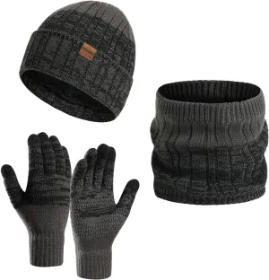 Mens Hat Scarf Gloves Set Winter Thermal Beanie Neck Scarves Touchscreen Gloves Winter Clothes for Women