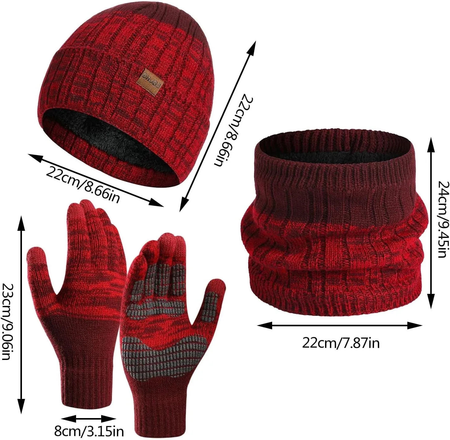 Mens Hat Scarf Gloves Set Winter Thermal Beanie Neck Scarves Touchscreen Gloves Winter Clothes for Women