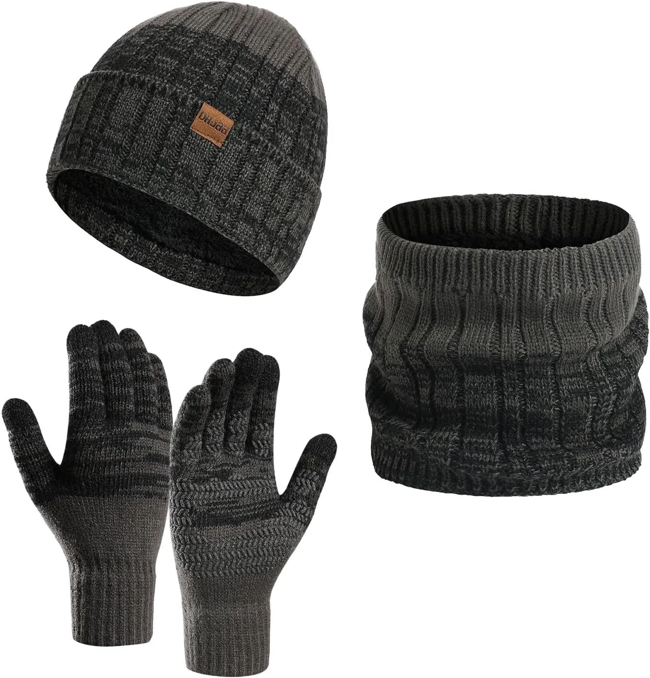 Mens Hat Scarf Gloves Set Winter Thermal Beanie Neck Scarves Touchscreen Gloves Winter Clothes for Women