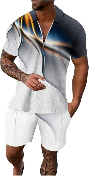 Men's Hawaiian Shirt and Shorts Set Tropical Print Short Sleeve Shirt Summer Tracksuits 2 Piece Vacation Outfits Workout Men Clothes