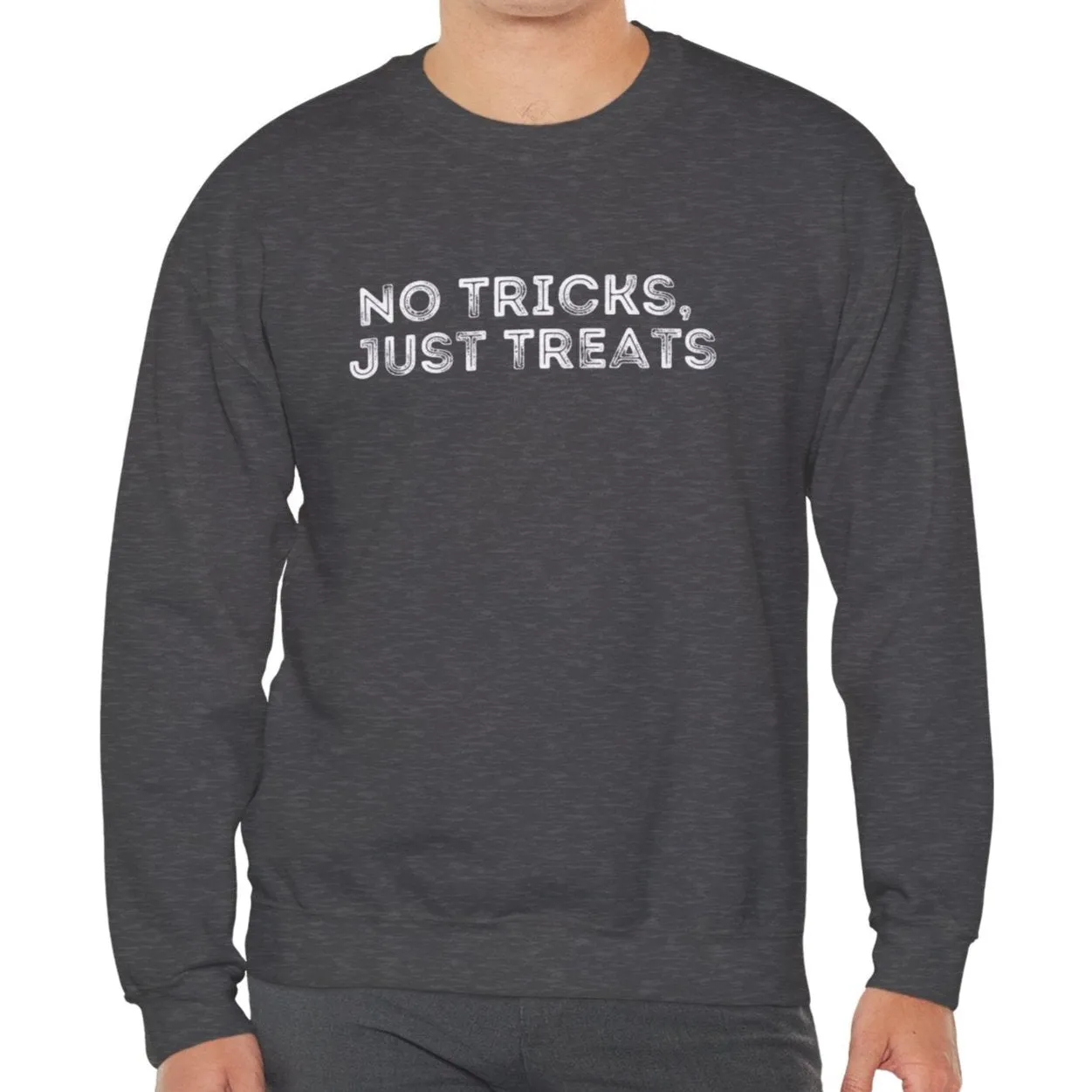Men's Heavy Crewneck Sweatshirt - "No Tricks, Just Treats" Halloween Edition