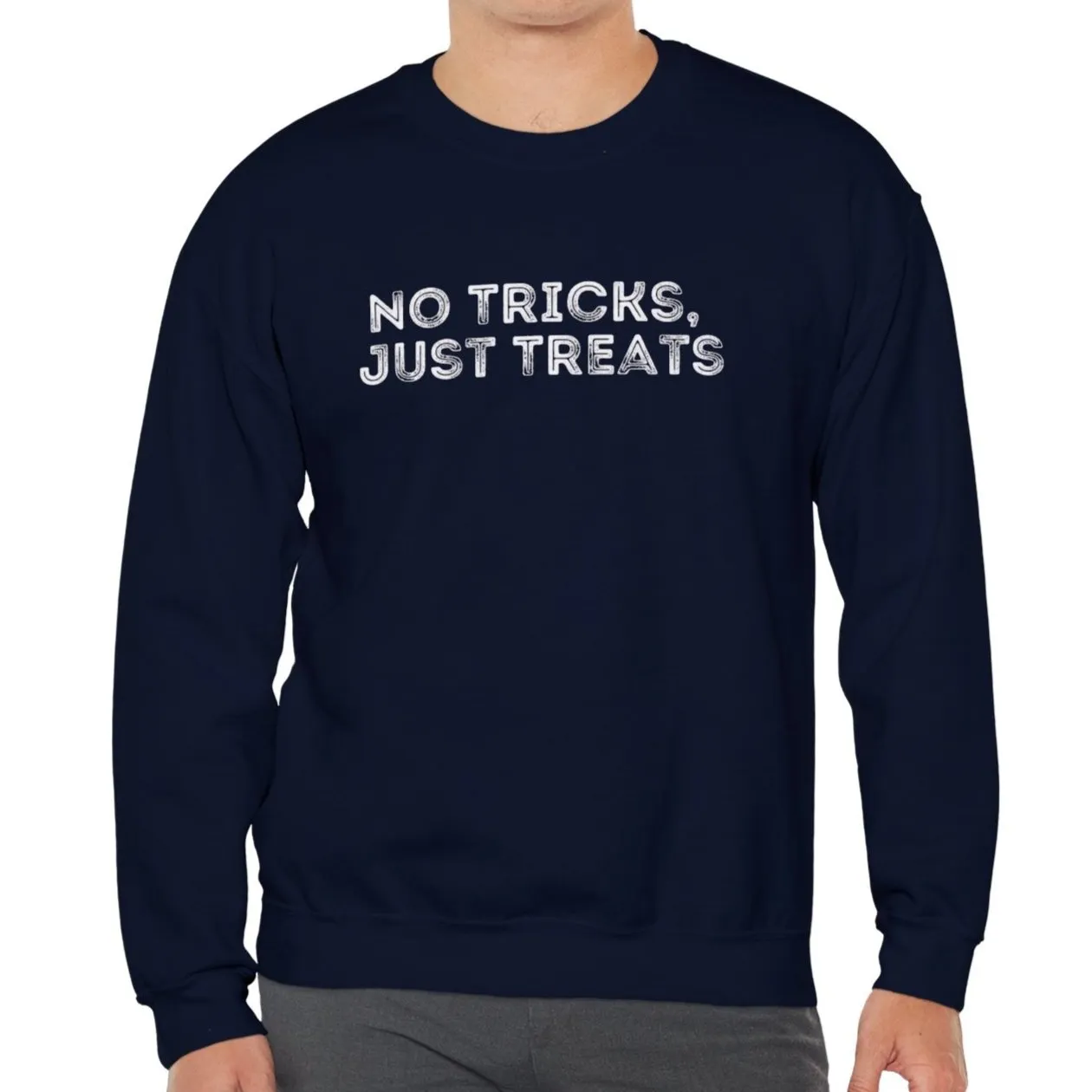 Men's Heavy Crewneck Sweatshirt - "No Tricks, Just Treats" Halloween Edition