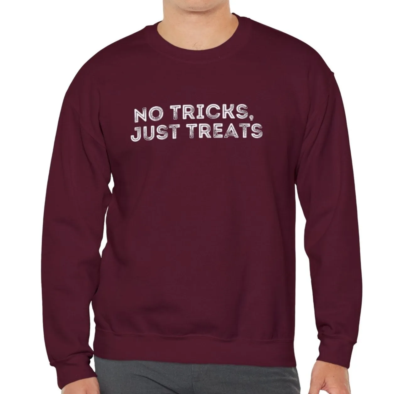 Men's Heavy Crewneck Sweatshirt - "No Tricks, Just Treats" Halloween Edition