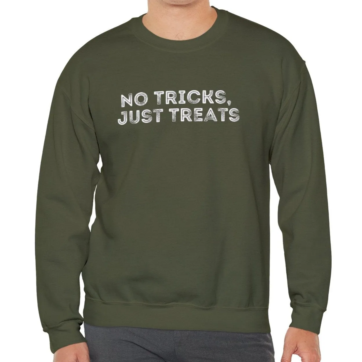 Men's Heavy Crewneck Sweatshirt - "No Tricks, Just Treats" Halloween Edition