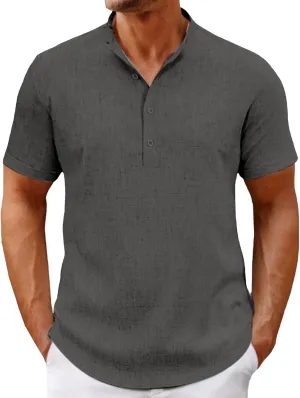 Men's Henley Collar T-Shirts Short Sleeve Casual Summer Beach Hippie Tees Button Up Lightweight Vacation Tops Clothes