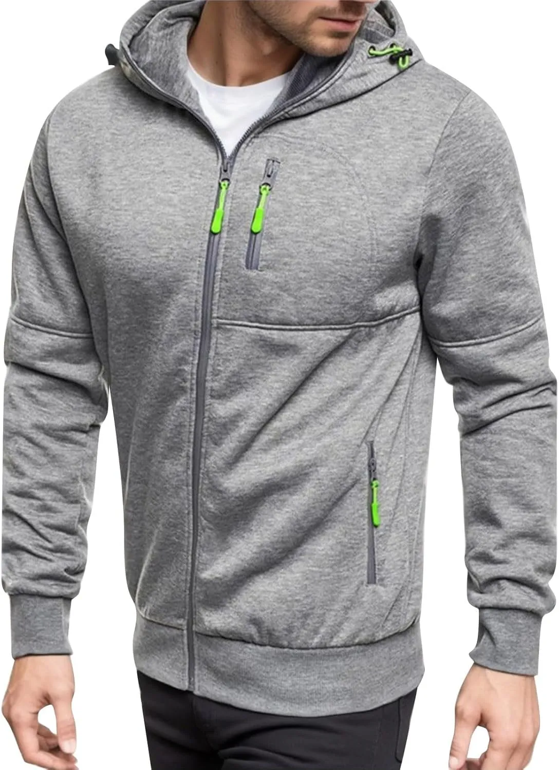 Mens Hoodies Casual with Zip Pockets Full Zip Long Sleeve Sweatshirt Sports Lightweight Hooded Jacket