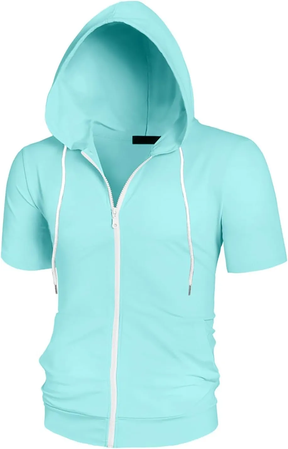 Mens Hoodies Zip Up Short Sleeve Casual Slim Fit Workout Shirts Summer Sports Big and Tall Hiking Gym Sweatshirts