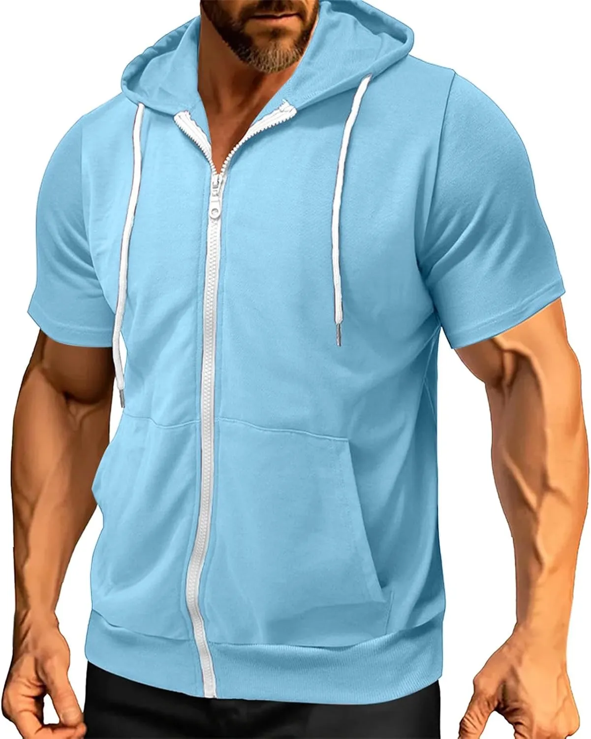 Mens Hoodies Zip Up Short Sleeve Casual Slim Fit Workout Shirts Summer Sports Big and Tall Hiking Gym Sweatshirts