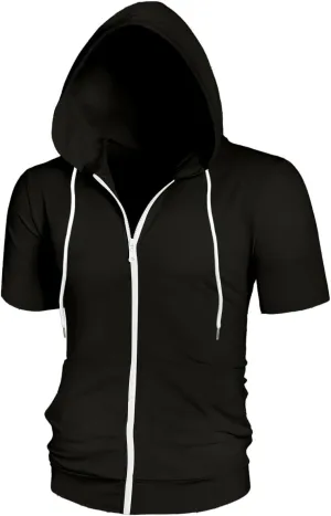 Mens Hoodies Zip Up Short Sleeve Casual Slim Fit Workout Shirts Summer Sports Big and Tall Hiking Gym Sweatshirts
