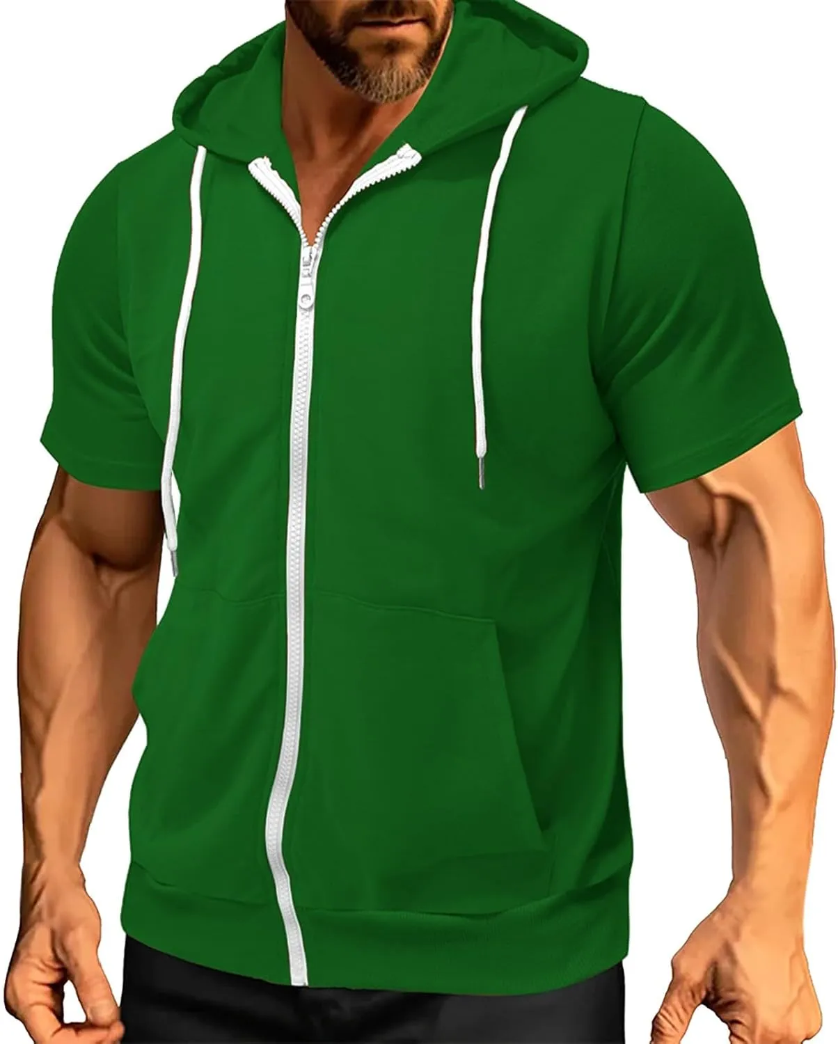 Mens Hoodies Zip Up Short Sleeve Casual Slim Fit Workout Shirts Summer Sports Big and Tall Hiking Gym Sweatshirts