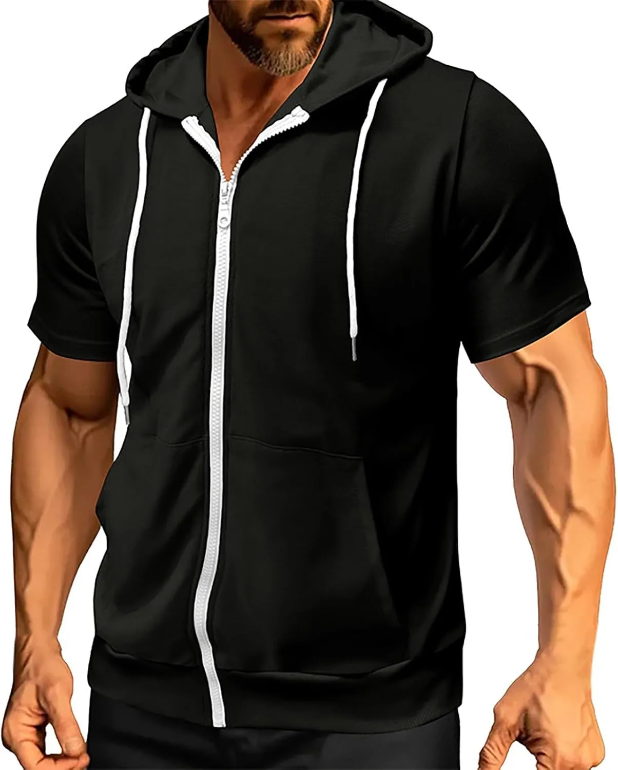 Mens Hoodies Zip Up Short Sleeve Casual Slim Fit Workout Shirts Summer Sports Big and Tall Hiking Gym Sweatshirts