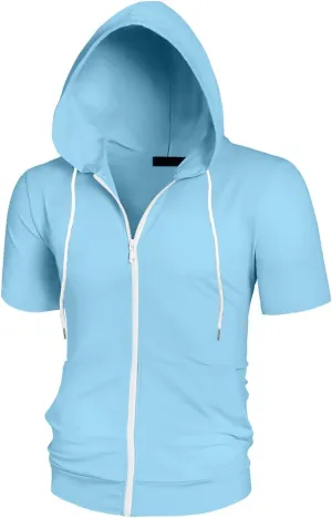 Mens Hoodies Zip Up Short Sleeve Casual Slim Fit Workout Shirts Summer Sports Big and Tall Hiking Gym Sweatshirts