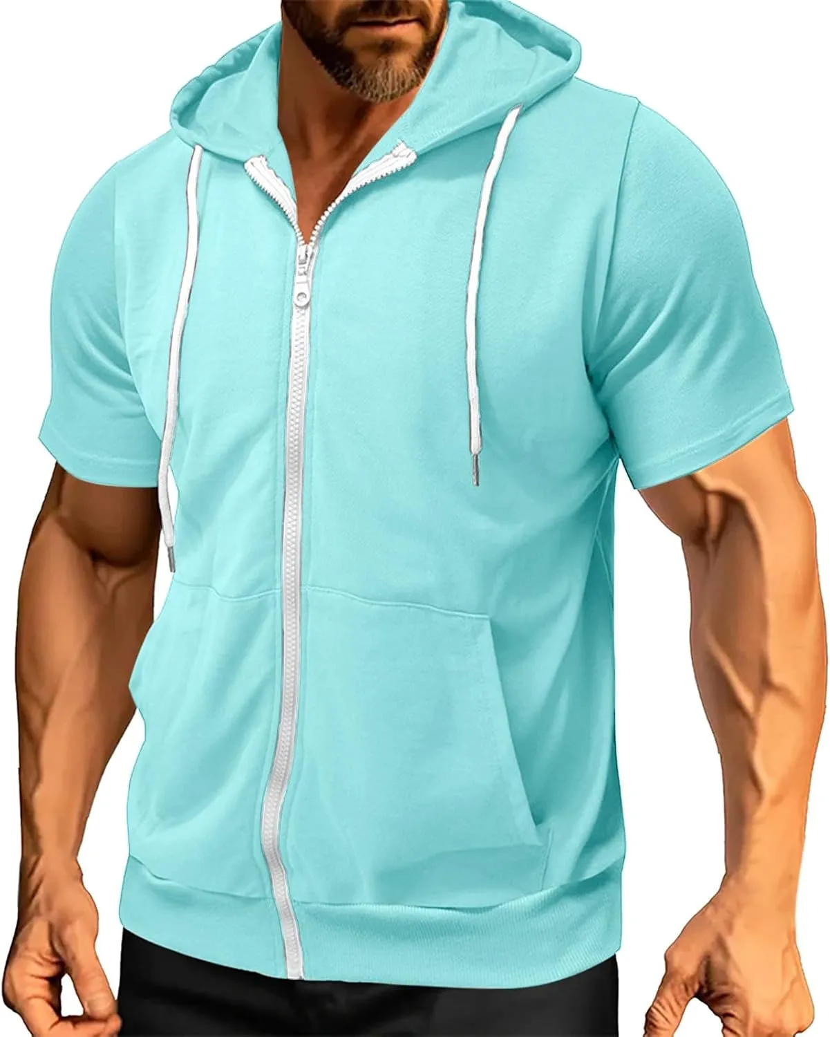 Mens Hoodies Zip Up Short Sleeve Casual Slim Fit Workout Shirts Summer Sports Big and Tall Hiking Gym Sweatshirts