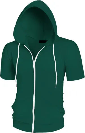 Mens Hoodies Zip Up Short Sleeve Casual Slim Fit Workout Shirts Summer Sports Big and Tall Hiking Gym Sweatshirts