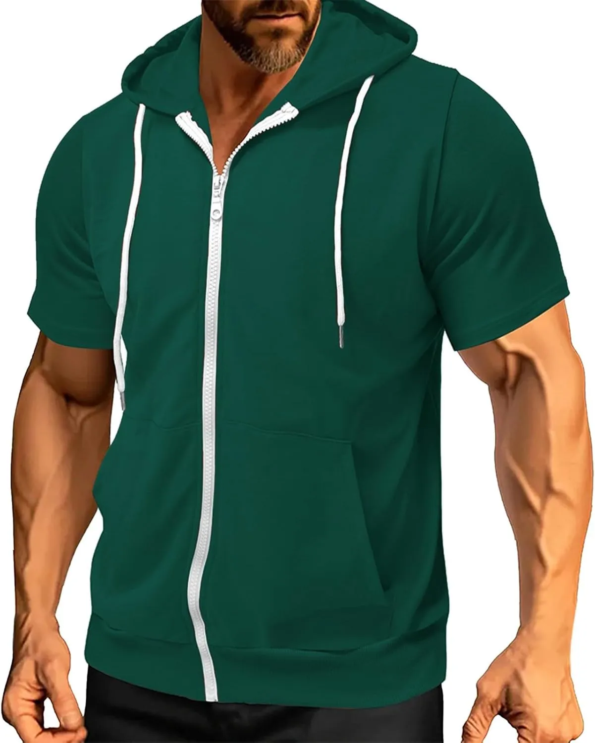 Mens Hoodies Zip Up Short Sleeve Casual Slim Fit Workout Shirts Summer Sports Big and Tall Hiking Gym Sweatshirts