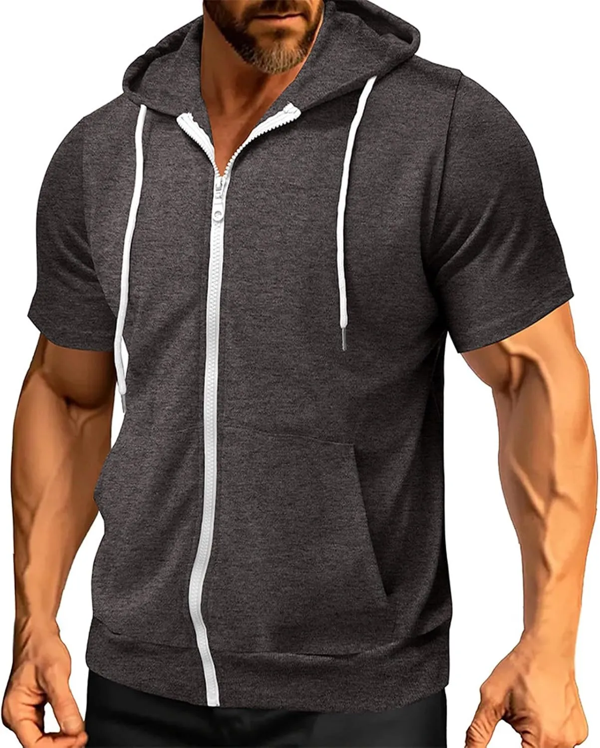 Mens Hoodies Zip Up Short Sleeve Casual Slim Fit Workout Shirts Summer Sports Big and Tall Hiking Gym Sweatshirts