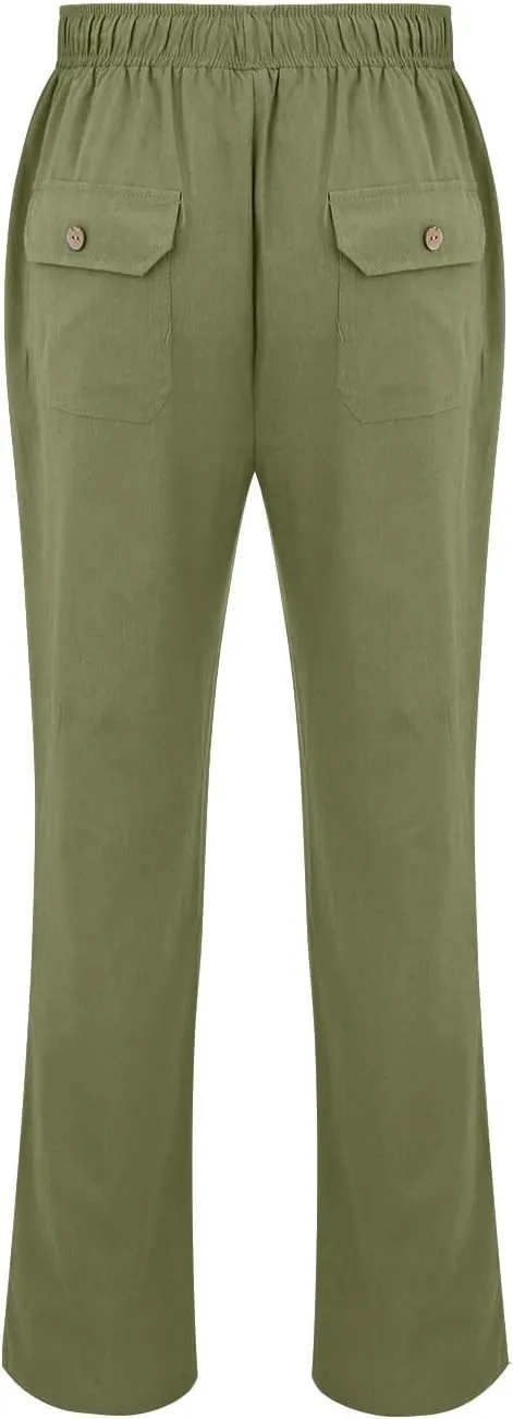 Mens Linen Harem Pants Cottton Loose Fit Beach Drawstring Elastic Waist Yoga Trousers Lightweight Work Hiking Pants