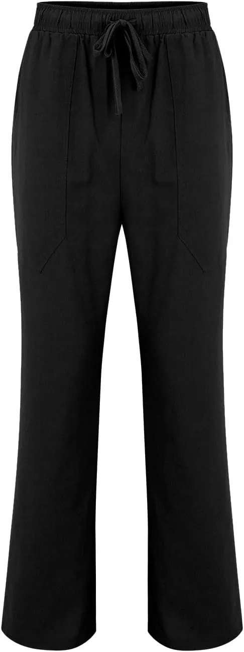 Mens Linen Harem Pants Cottton Loose Fit Beach Drawstring Elastic Waist Yoga Trousers Lightweight Work Hiking Pants
