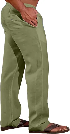 Mens Linen Harem Pants Cottton Loose Fit Beach Drawstring Elastic Waist Yoga Trousers Lightweight Work Hiking Pants