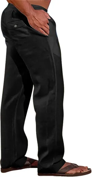 Mens Linen Harem Pants Cottton Loose Fit Beach Drawstring Elastic Waist Yoga Trousers Lightweight Work Hiking Pants