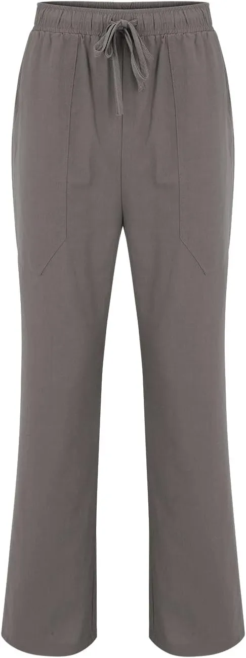 Mens Linen Harem Pants Cottton Loose Fit Beach Drawstring Elastic Waist Yoga Trousers Lightweight Work Hiking Pants