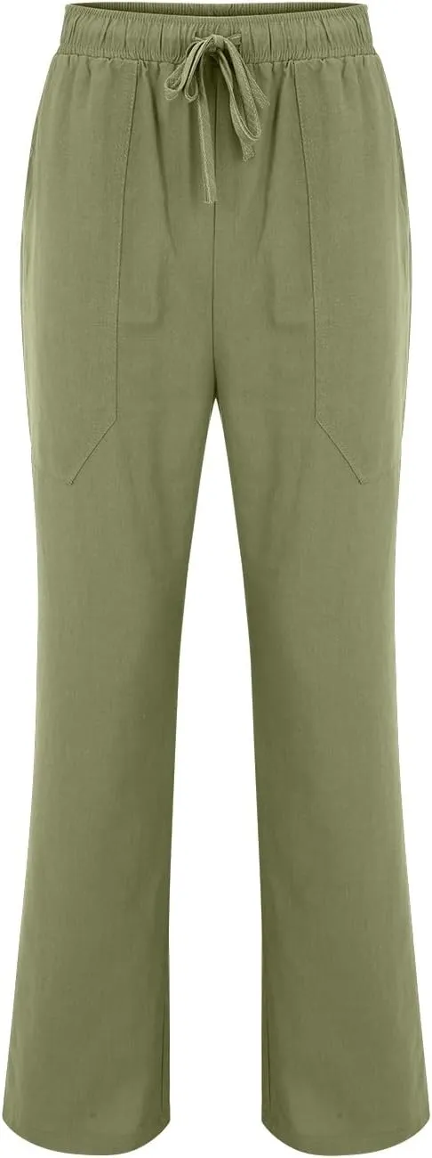 Mens Linen Harem Pants Cottton Loose Fit Beach Drawstring Elastic Waist Yoga Trousers Lightweight Work Hiking Pants