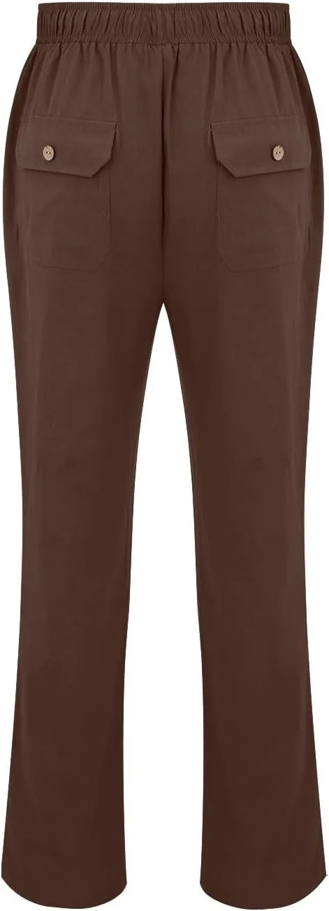 Mens Linen Harem Pants Cottton Loose Fit Beach Drawstring Elastic Waist Yoga Trousers Lightweight Work Hiking Pants