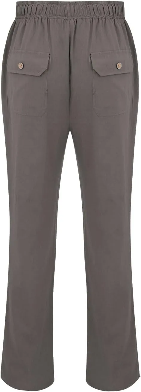 Mens Linen Harem Pants Cottton Loose Fit Beach Drawstring Elastic Waist Yoga Trousers Lightweight Work Hiking Pants
