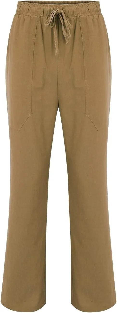 Mens Linen Harem Pants Cottton Loose Fit Beach Drawstring Elastic Waist Yoga Trousers Lightweight Work Hiking Pants