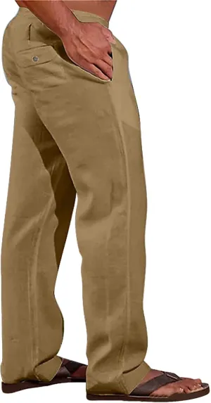 Mens Linen Harem Pants Cottton Loose Fit Beach Drawstring Elastic Waist Yoga Trousers Lightweight Work Hiking Pants