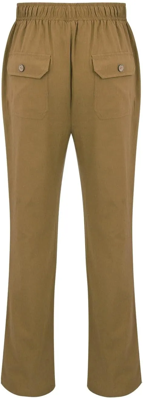 Mens Linen Harem Pants Cottton Loose Fit Beach Drawstring Elastic Waist Yoga Trousers Lightweight Work Hiking Pants