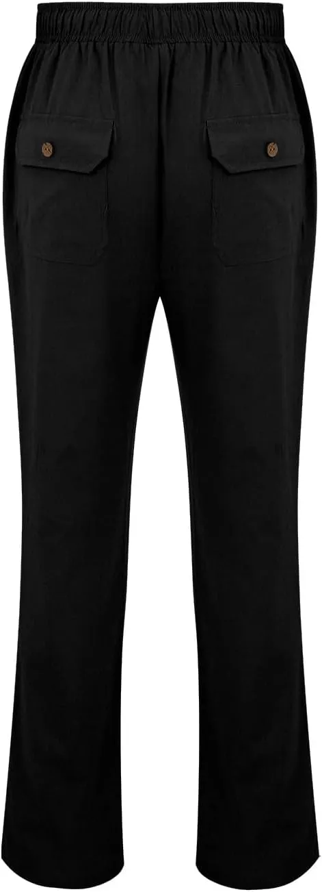 Mens Linen Harem Pants Cottton Loose Fit Beach Drawstring Elastic Waist Yoga Trousers Lightweight Work Hiking Pants