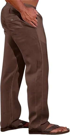 Mens Linen Harem Pants Cottton Loose Fit Beach Drawstring Elastic Waist Yoga Trousers Lightweight Work Hiking Pants
