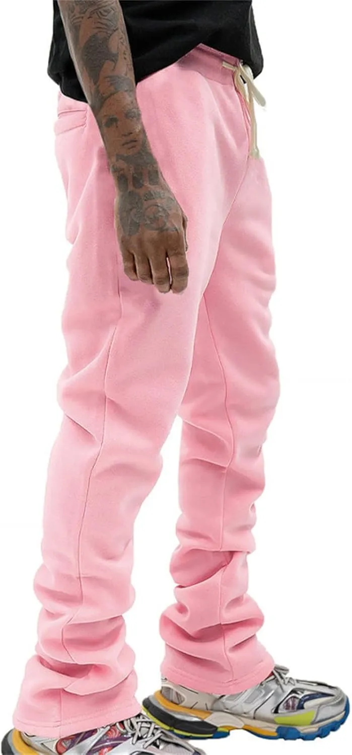 Mens Linen Stacked Flared Sweatpants Loose Fit Casual Hip Hop Wide Leg Peasant Pant Outdoor Athletic Bell Bottom Pant