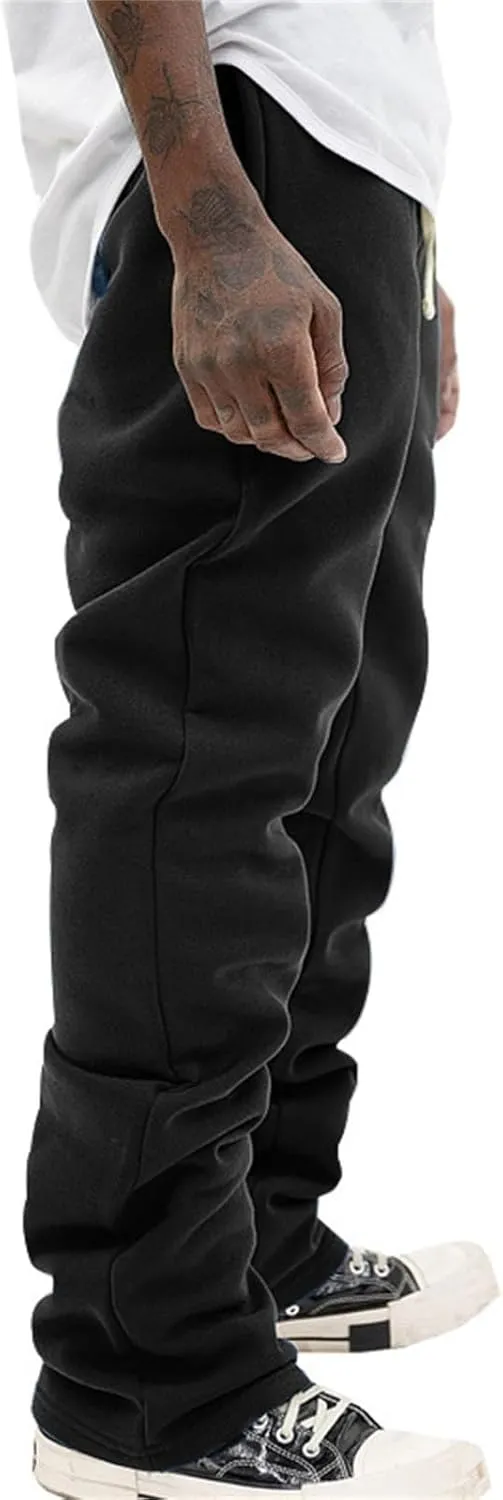 Mens Linen Stacked Flared Sweatpants Loose Fit Casual Hip Hop Wide Leg Peasant Pant Outdoor Athletic Bell Bottom Pant