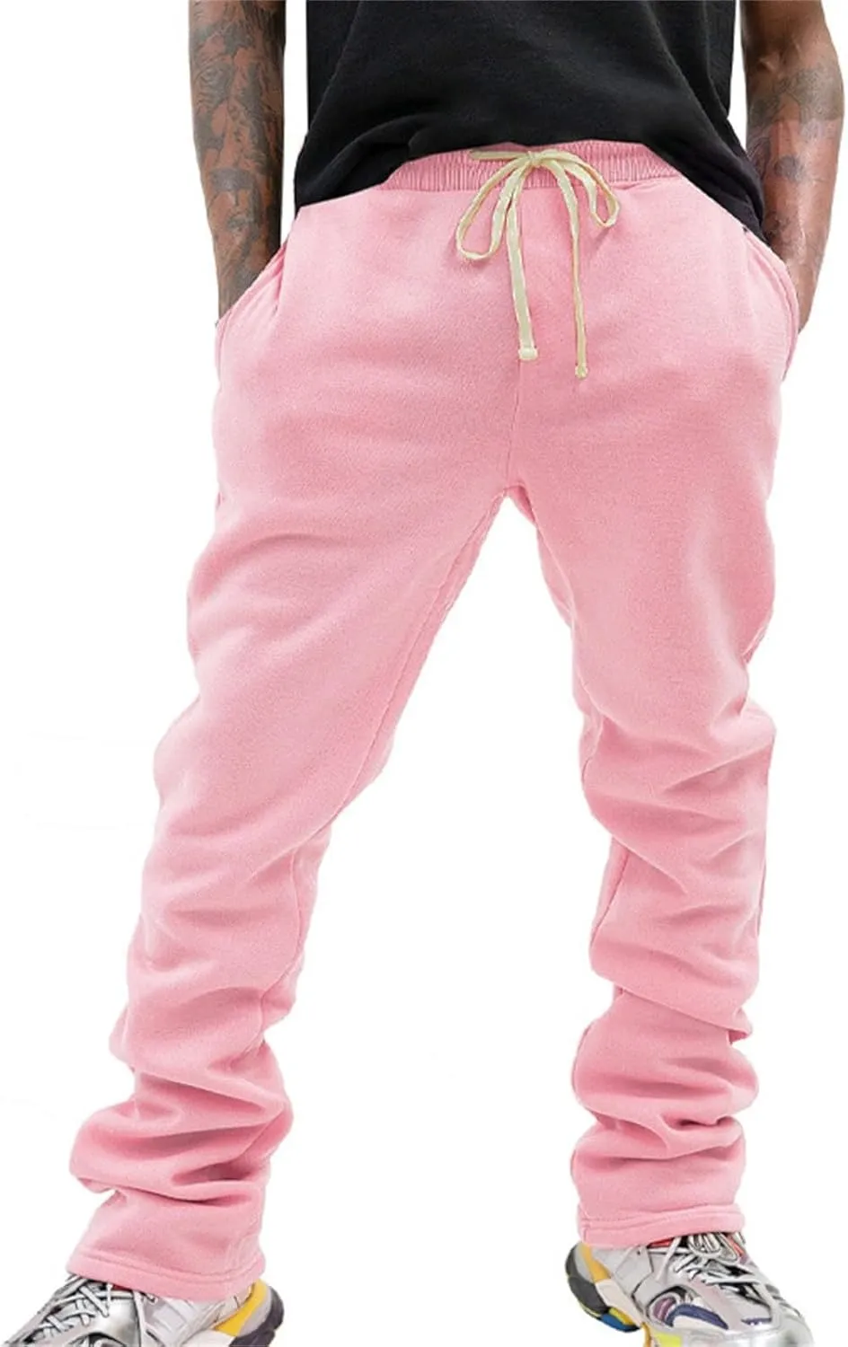 Mens Linen Stacked Flared Sweatpants Loose Fit Casual Hip Hop Wide Leg Peasant Pant Outdoor Athletic Bell Bottom Pant