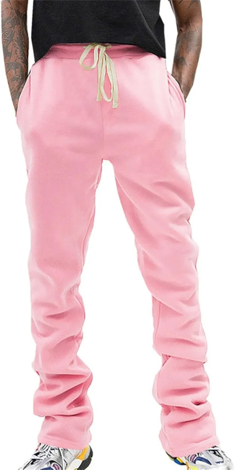 Mens Linen Stacked Flared Sweatpants Loose Fit Casual Hip Hop Wide Leg Peasant Pant Outdoor Athletic Bell Bottom Pant