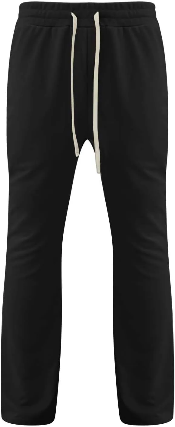 Mens Linen Stacked Flared Sweatpants Loose Fit Casual Hip Hop Wide Leg Peasant Pant Outdoor Athletic Bell Bottom Pant