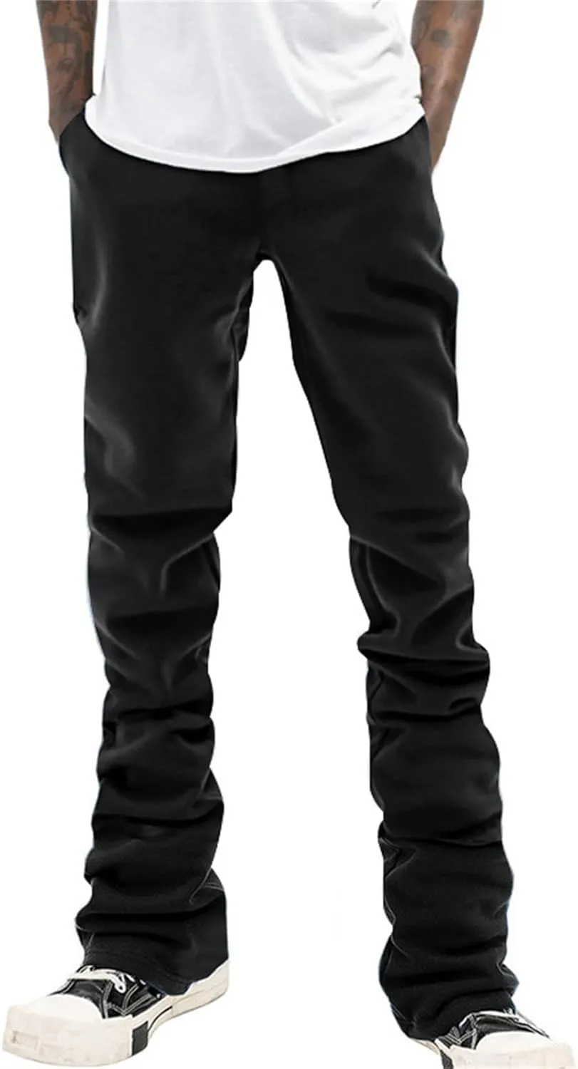 Mens Linen Stacked Flared Sweatpants Loose Fit Casual Hip Hop Wide Leg Peasant Pant Outdoor Athletic Bell Bottom Pant
