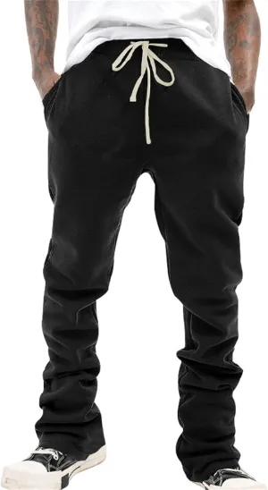 Mens Linen Stacked Flared Sweatpants Loose Fit Casual Hip Hop Wide Leg Peasant Pant Outdoor Athletic Bell Bottom Pant
