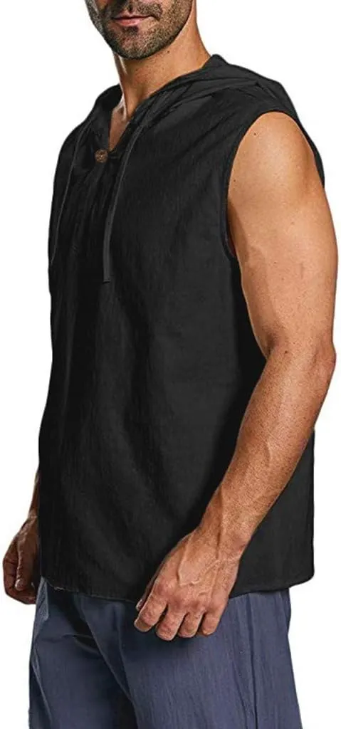 Mens Linen Tank Top Sleeveless Hoodies Lightweight T-Shirt Summer Casual Fashion Shirt Gym Sports Textured Undershirt