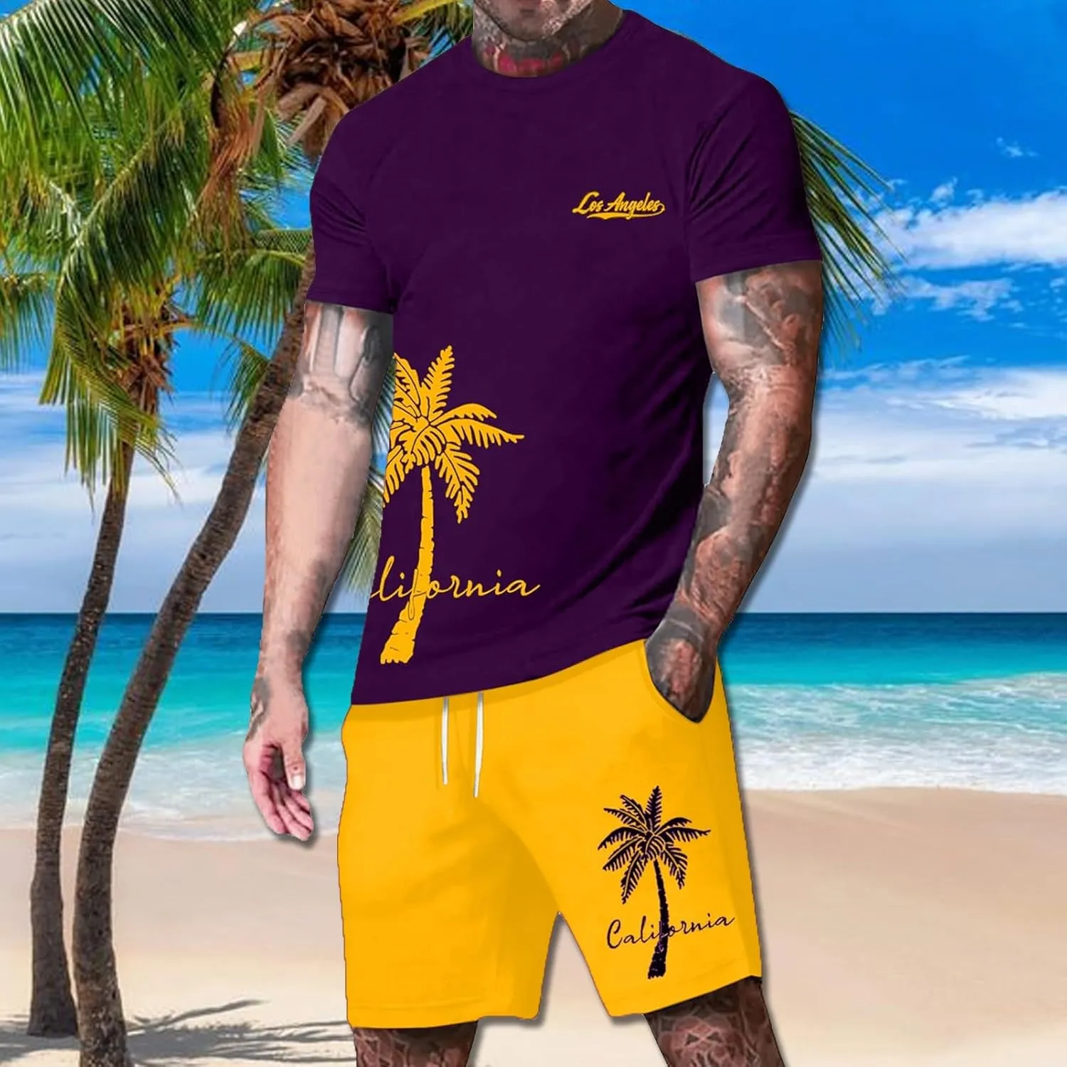 Mens Novelty Button Down Shirts Men's 2 Piece Outfits Summer Fashion Short Sets Jogging Suits Athletic Tracksuit