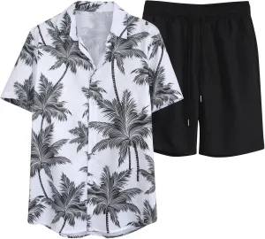 Mens Novelty Tshirts Mens Summer 2 Piece Outfits Short Sleeve Shirt Jogger Suit Sport Tracksuit Set Hawaiian Beach Vacation Outfit Mens Stretch Khaki Shorts