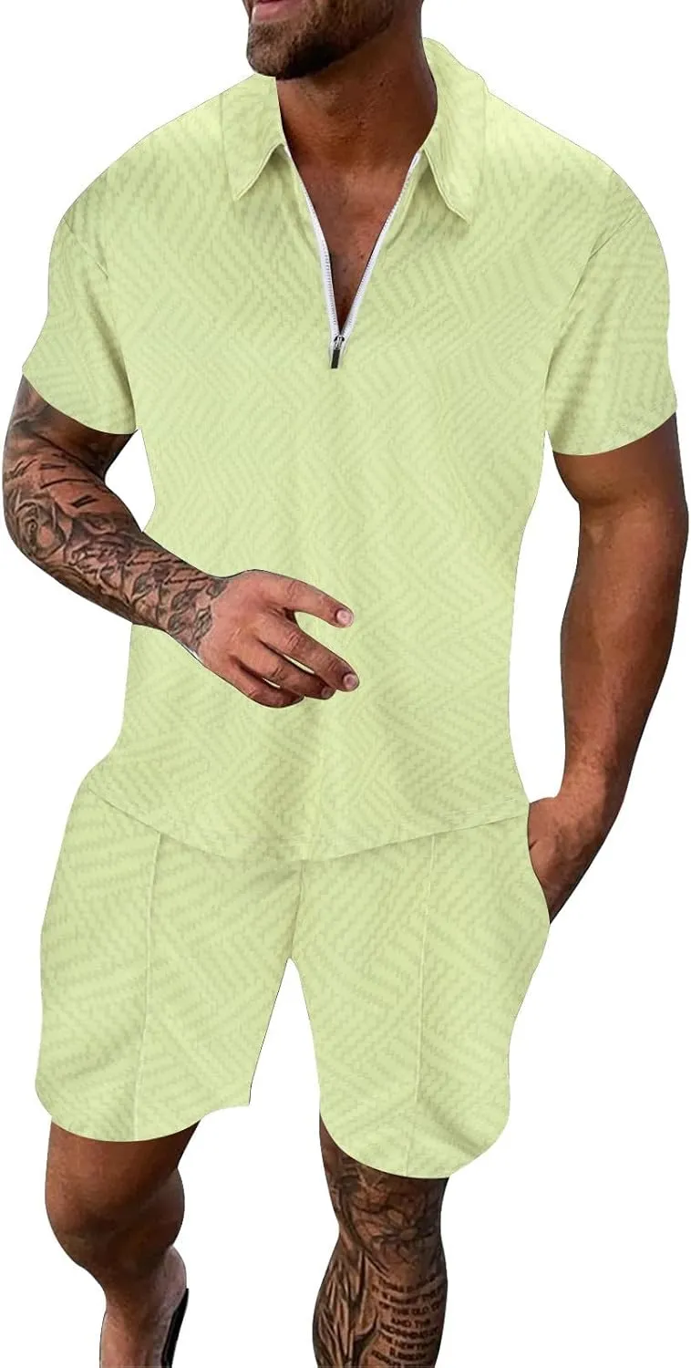 Men's Polo Shirt and Shorts Set Casual Short Sleeve Tracksuit 2 Piece Outfits Summer Golf Sweatsuits Beach Vacation Outfits